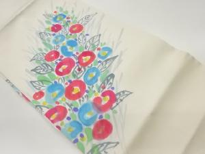 作家物　塩瀬手描き抽象椿模様名古屋帯